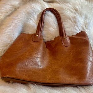 Brown Faux Leather Tote Bag
